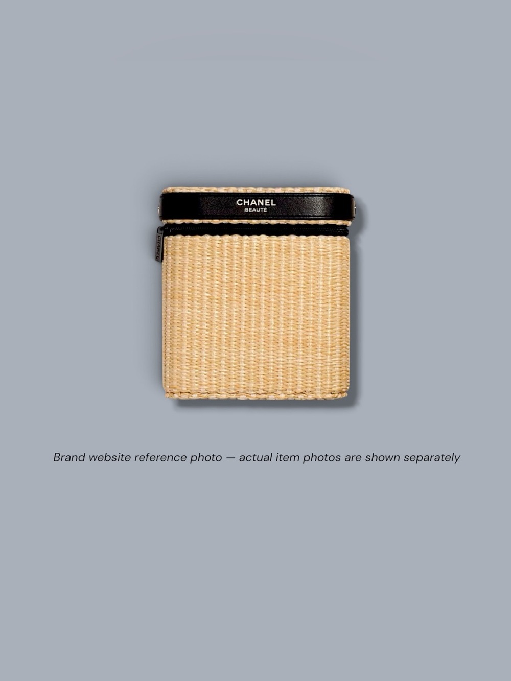 CHANEL Beige Woven Card Holder with Black Trim